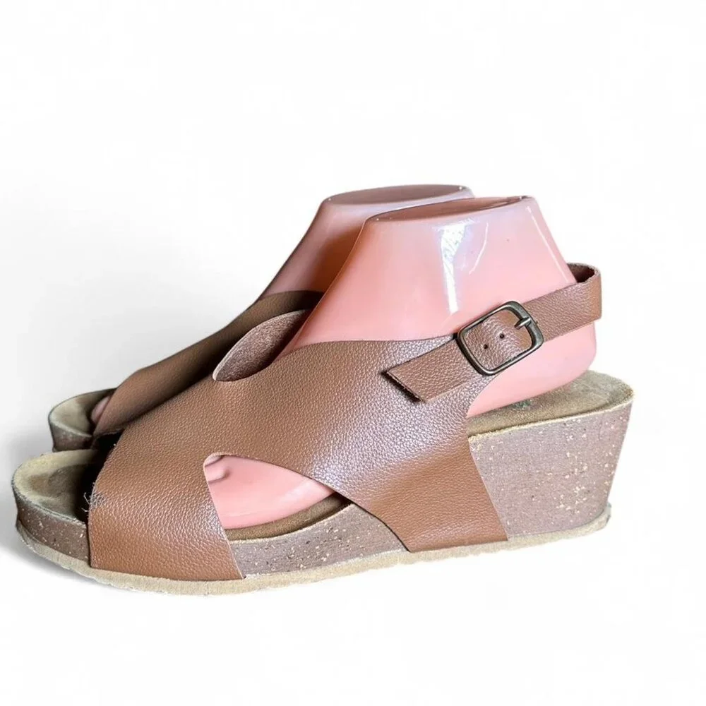 Bionatura Easy Tessa Brown Leather Cork Wedge Sandals Women's 9.5 US 41 EU - Picture 5 of 7